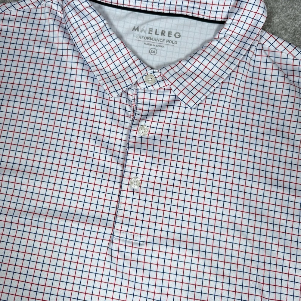 Maelreg Golf Polo Shirt Men's 2XL White Grid Performance Lightweight Preppy‎